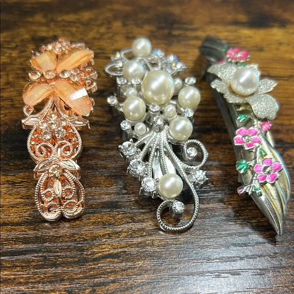 Set of 3 Vintage Y2K Elegant Barrette Hair Clips | Retro Glam Coquette Style - Picture 3 of 8